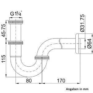 VILSTEIN Siphon Ablauf Abfluss-Rohr für Waschbecken Höhenverstellbar verchromt rund