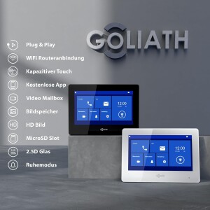 GOLIATH Basic 2-Draht BUS Video Türsprechanlage | FullHD | App | 150° | 1 Familie | Silber/Weiß | Aufputz | 2 x Innenstationen