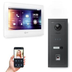 GOLIATH Hybrid IP Video Türsprechanlage mit App | 1 Fam | Anthrazit | 7 Zoll Weiß | Fingerprint | 180°