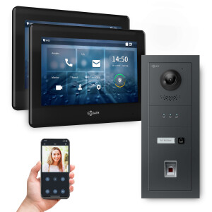 GOLIATH Hybrid IP Video Türsprechanlage mit App | 1 Fam | Anthrazit | 2x7 Zoll Schwarz | Fingerprint | 180°