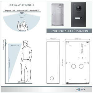 GOLIATH Hybrid IP Video Türsprechanlage mit App | 1 Fam | Silber | 2x7 Zoll Schwarz | Fingerprint | 180°